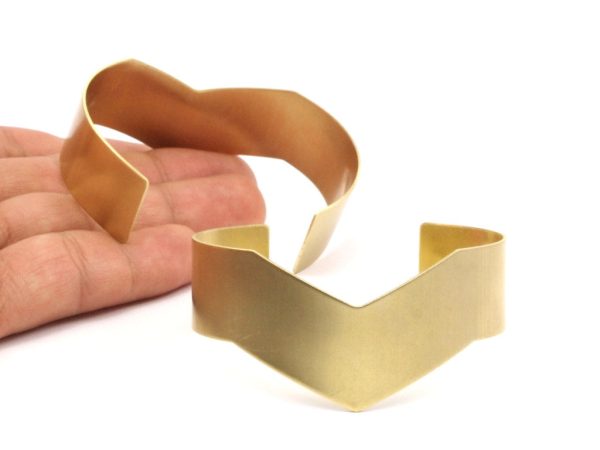 Brass Chevron Bangle, 4 Bracelet Cuff Bangles (19x151x0.80mm) Brc 093 Online now - Image 4