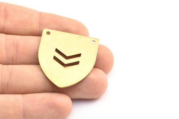 Brass Stamping Blank, 6 Raw Brass Stamping Blank, Coat Of Arms With Chevron (37x31x0.80mm) D0083--C079 Online Sale - Image 3