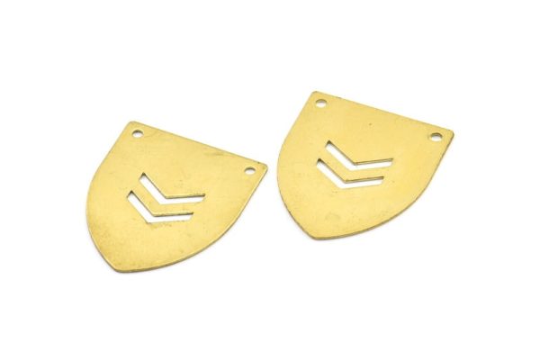 Brass Stamping Blank, 6 Raw Brass Stamping Blank, Coat Of Arms With Chevron (37x31x0.80mm) D0083--C079 Online Sale - Image 2