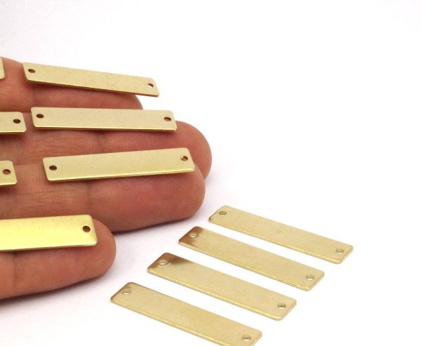 Rectangle Stamping Blank, 24 Raw Brass Rectangle Stamping Blanks With 2 Holes Pendants (35x8x0.80mm) A0842 Cheap - Image 3