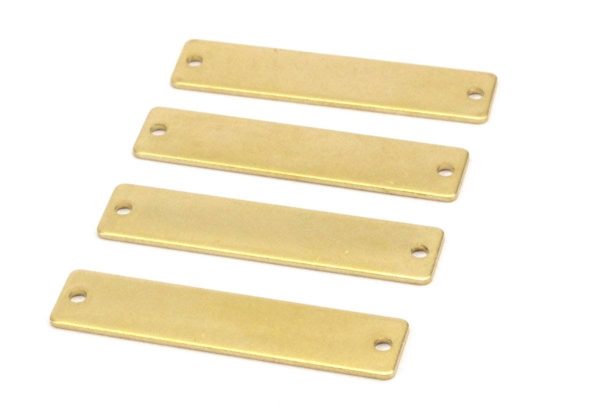 Rectangle Stamping Blank, 24 Raw Brass Rectangle Stamping Blanks With 2 Holes Pendants (35x8x0.80mm) A0842 Cheap - Image 2