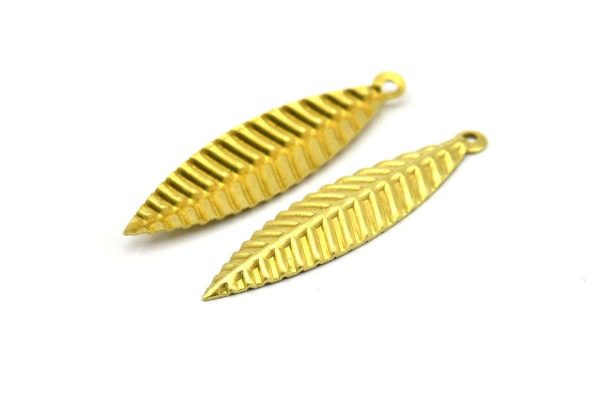 Leaf Earring Finding, 100 Raw Brass Leaf Charms, Pendant, Findings (35x8mm) Brs 409 A0170 Cheap - Image 2