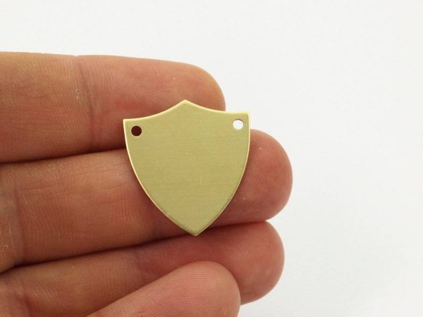 Shield Stamping Blank, 10 Raw Brass Stamping Blanks, Shield With 2 Holes (24x22x0.80mm) (B0142) Discount - Image 3