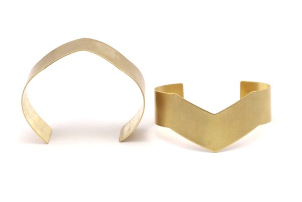 Brass Chevron Bangle, 4 Bracelet Cuff Bangles (19x151x0.80mm) Brc 093 Online now - Image 3