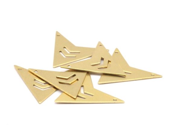 Triangle Chevron Pendant, 8 Raw Brass Triangle Pendant with 2 Holes and Chevron  (33x33x33x0.80mm) K619 Sale - Image 2