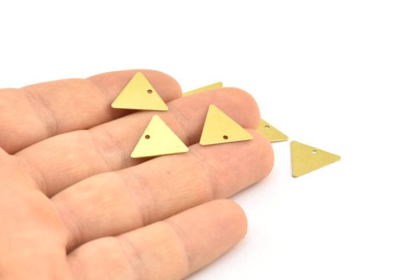 14mm Brass Triangle, 200 Raw Brass Triangle Pendants with 1 Hole, Charms  (12x14mm)  A0015 Sale - Image 3