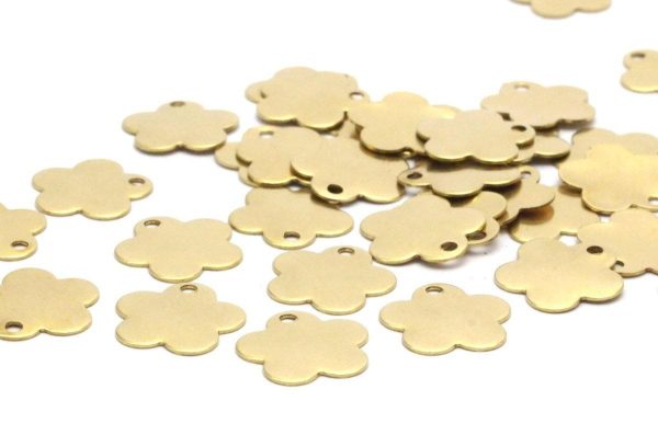 Brass Flower Tagi 50 Raw Brass Flower Tags (11mm) A0363 Online - Image 3