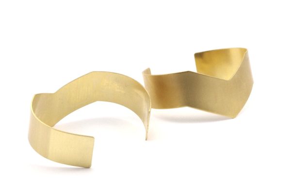 Brass Chevron Bangle, 4 Bracelet Cuff Bangles (19x151x0.80mm) Brc 093 Online now - Image 2