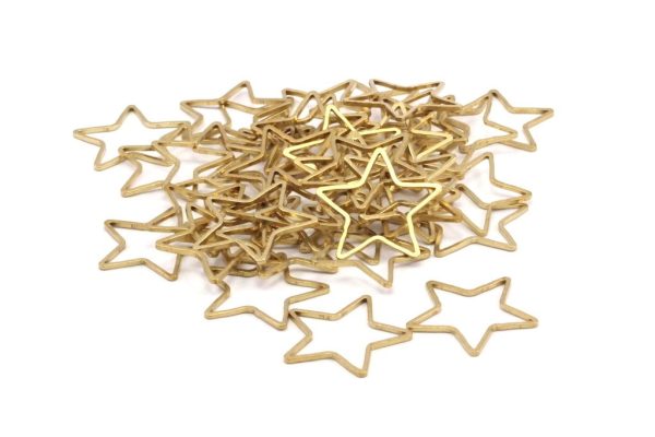 Brass Star Charm, 50 Raw Brass Open Star Charms (21x0.8mm) BS 1077 Online - Image 5
