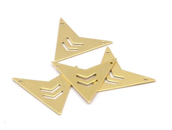 Triangle Chevron Pendant, 8 Raw Brass Triangle Pendant with 2 Holes and Chevron  (33x33x33x0.80mm) K619 Sale